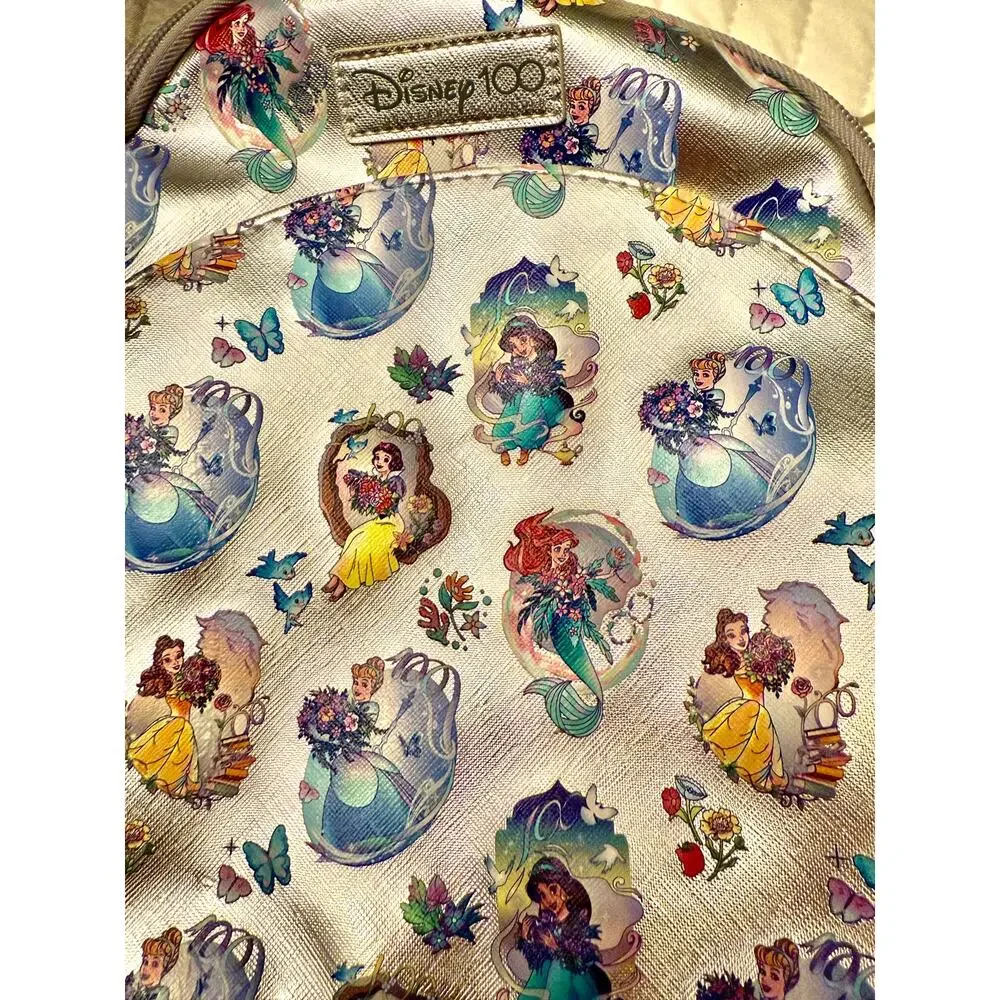 Disney Princesses 100th Silver Metallic Multi All Over Print Mini Backpack